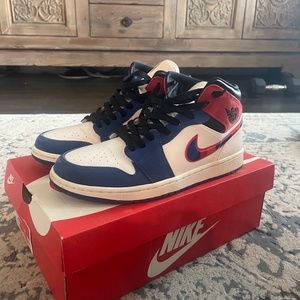 Air Jordan 1s with multi color swoosh